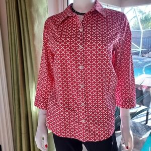 Chico's Hot Pink 100% Cotton Geometric Shirt w 3/4  Button Sleeve.